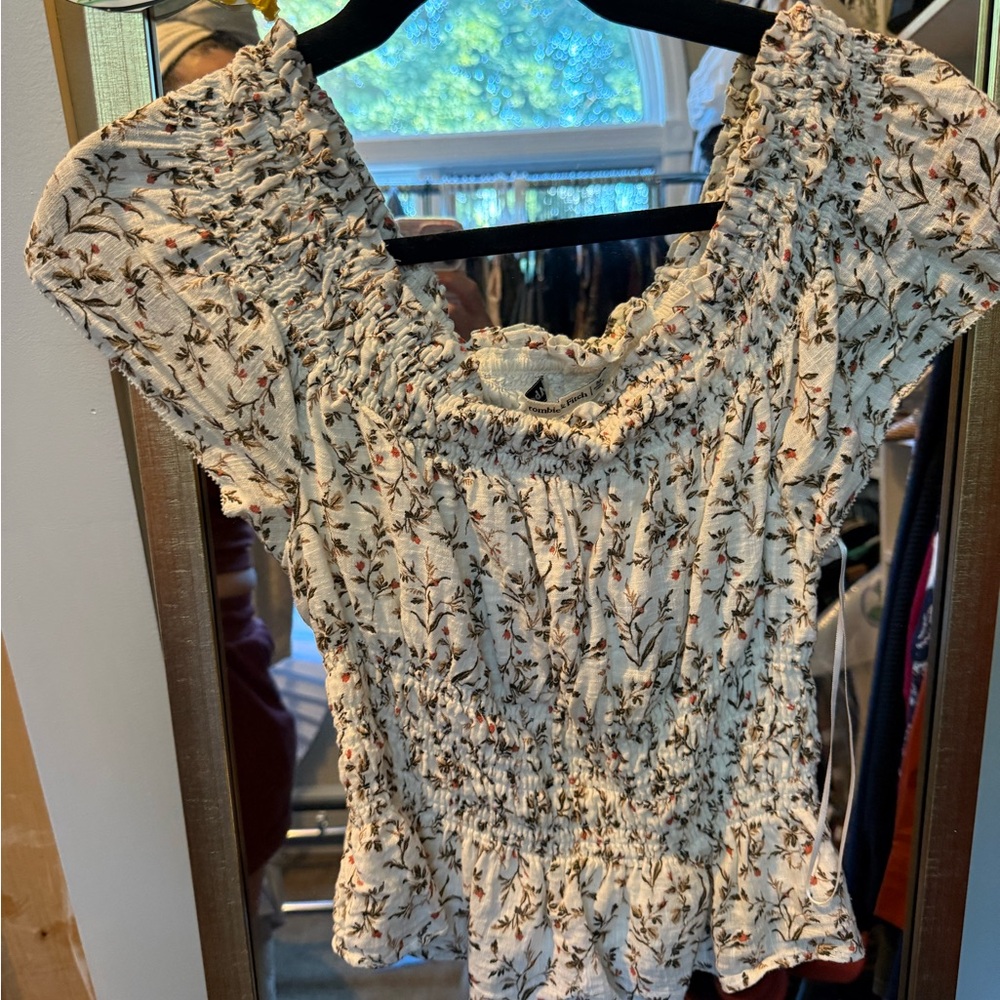Abercrombie & Fitch Floral Smocked Blouse - Cream and Black